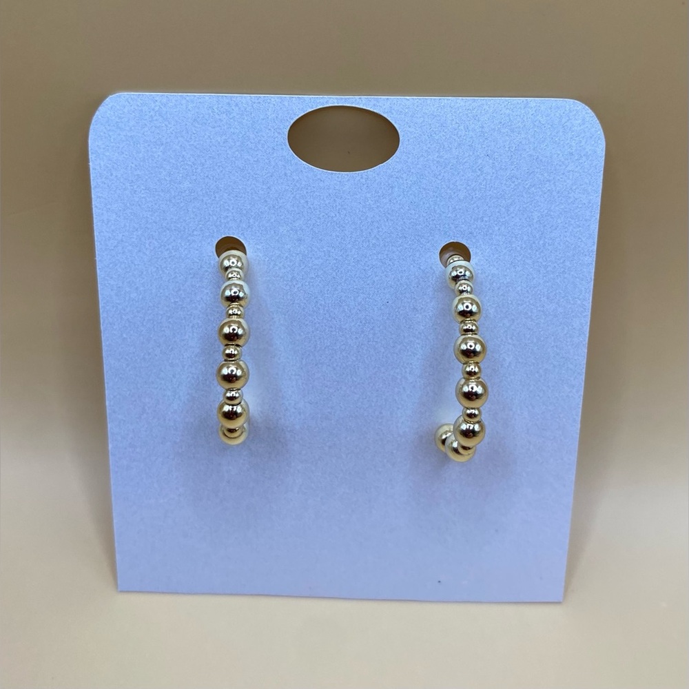 BEADED GOLD HOOP EARRINGS; 14K gold filled beads; 18K gold filled post; NEW.